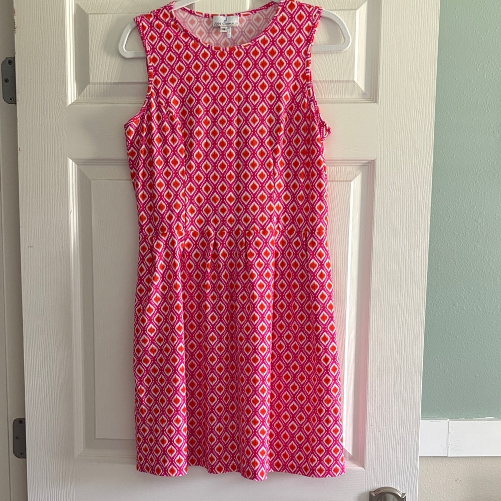 Jude Connally Pink & White Sleeveless Geometric Mini Dress